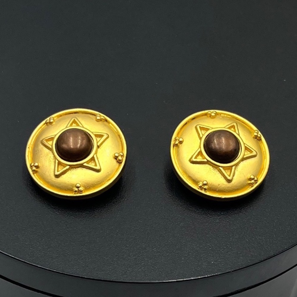 LIZ CLAIBORNE LCI Vintage Brown Stone Gold Plated Etruscan Designer Clip Earring